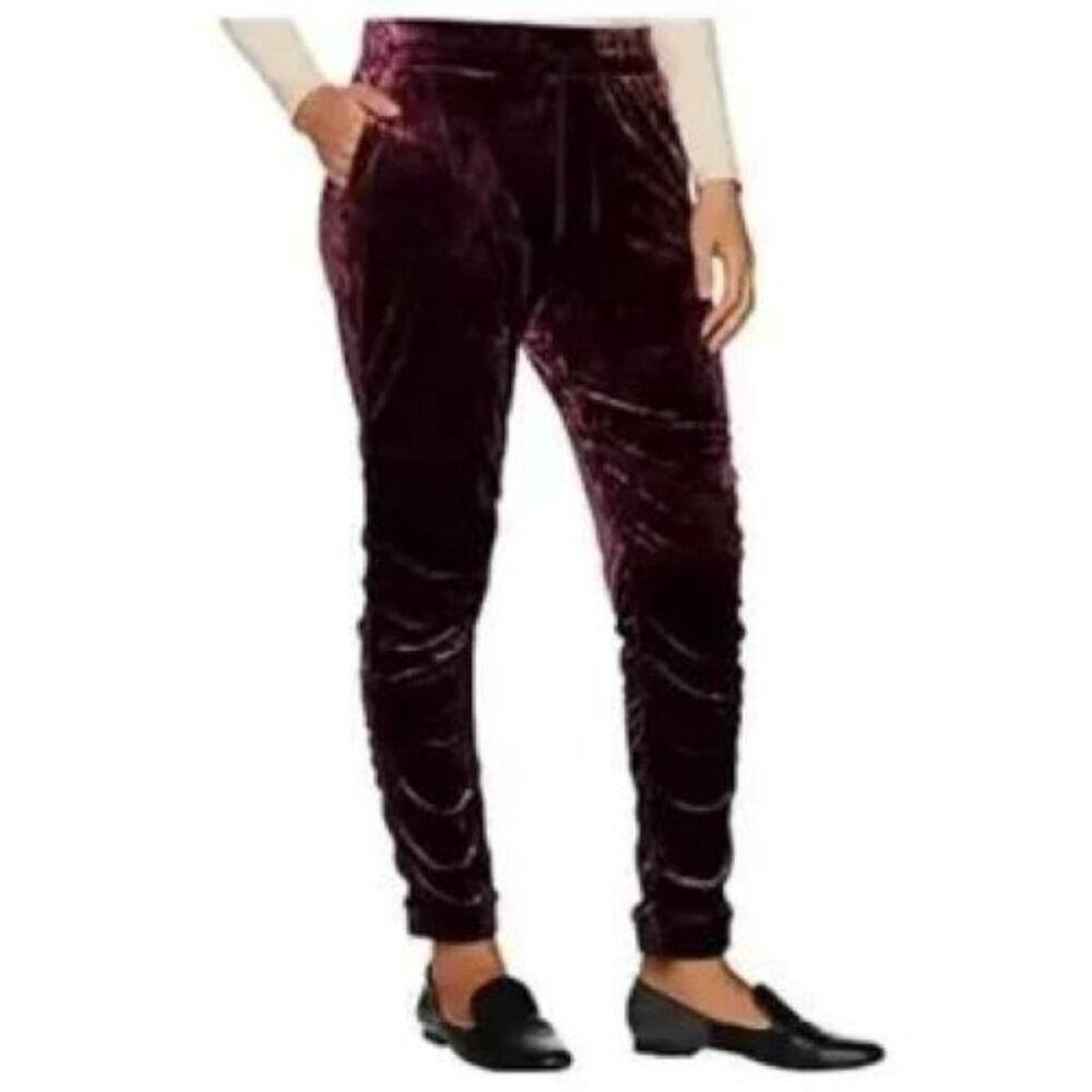 LOGO by Lori Goldstein Stretch Velvet Pull-On Pants, Wine, Small, Brand New, QVC